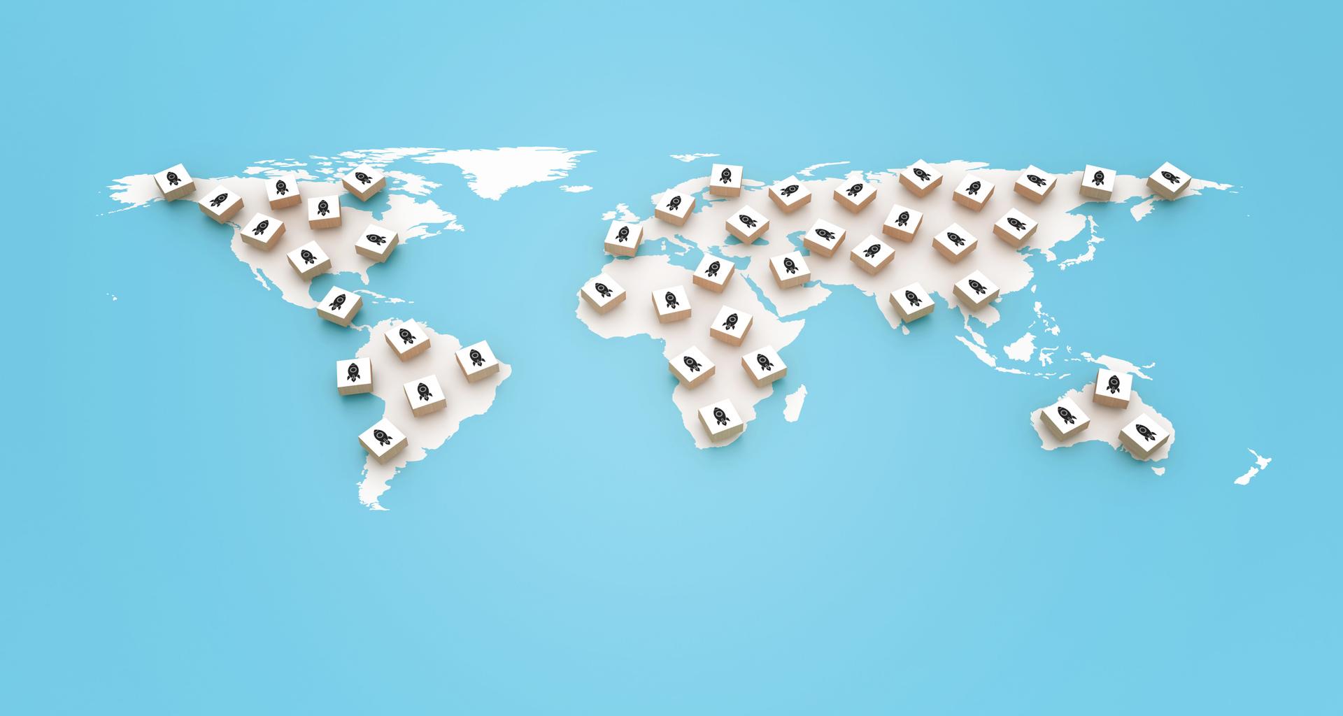 Rocket Blocks on World Map